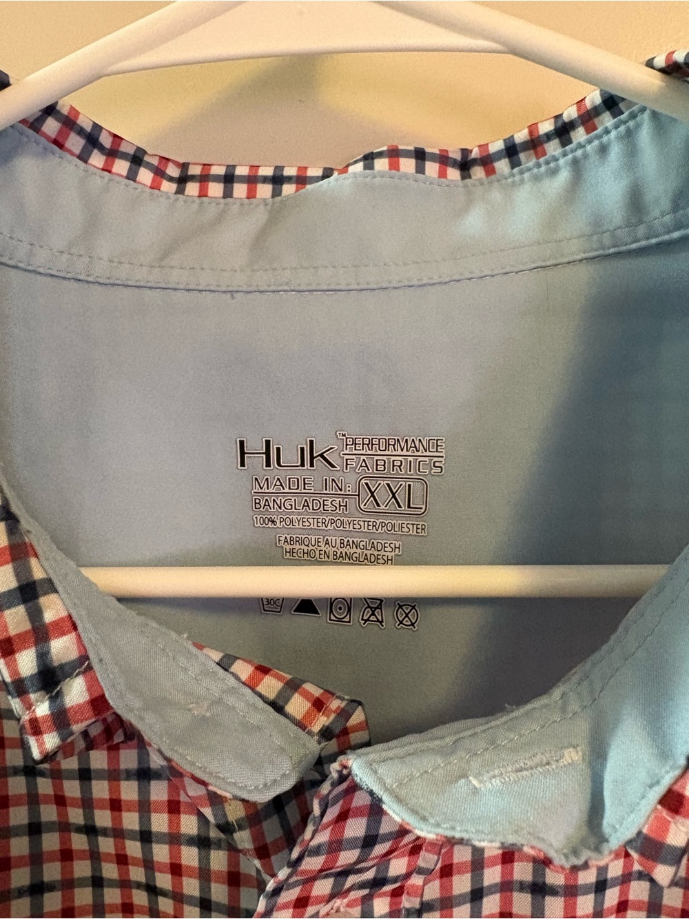 Huk Men’s Light Blue Shirt with Red & Navy Check Trim